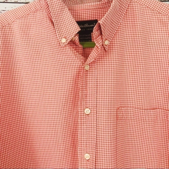 Eddie Bauer Men’s Orange Plaid Button Up Camp Shirt L - Picture 2 of 4